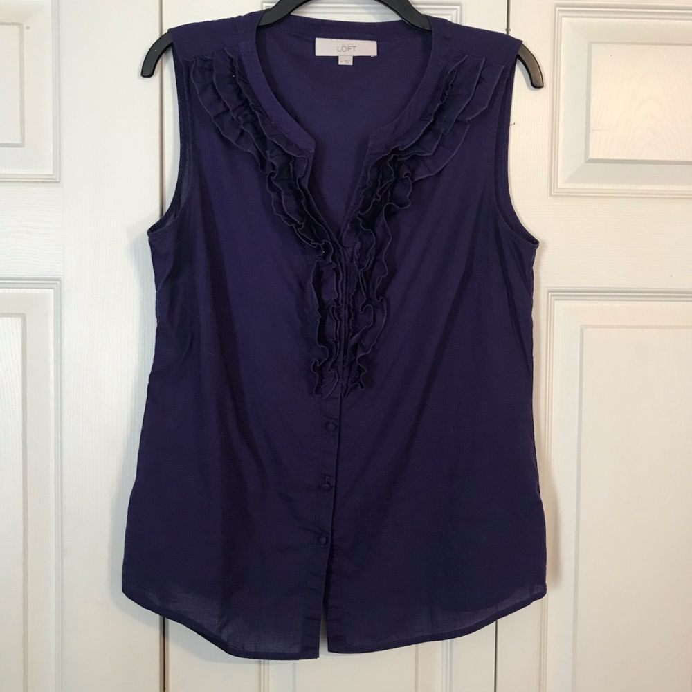 LOFT Medium Purple Ruffle Sleeveless Top Cotton
